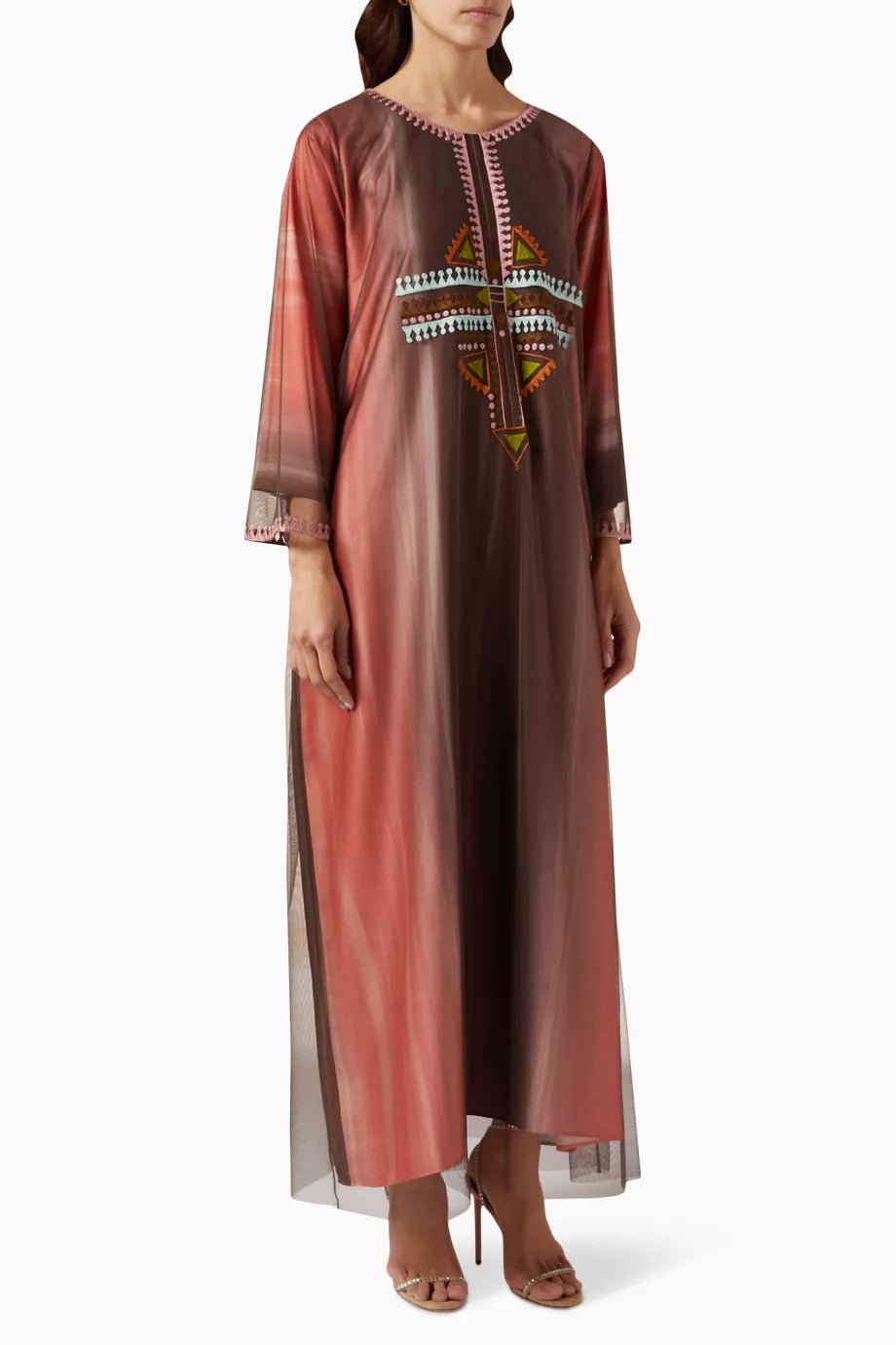 Embroidered Kaftan in Tulle & Satin