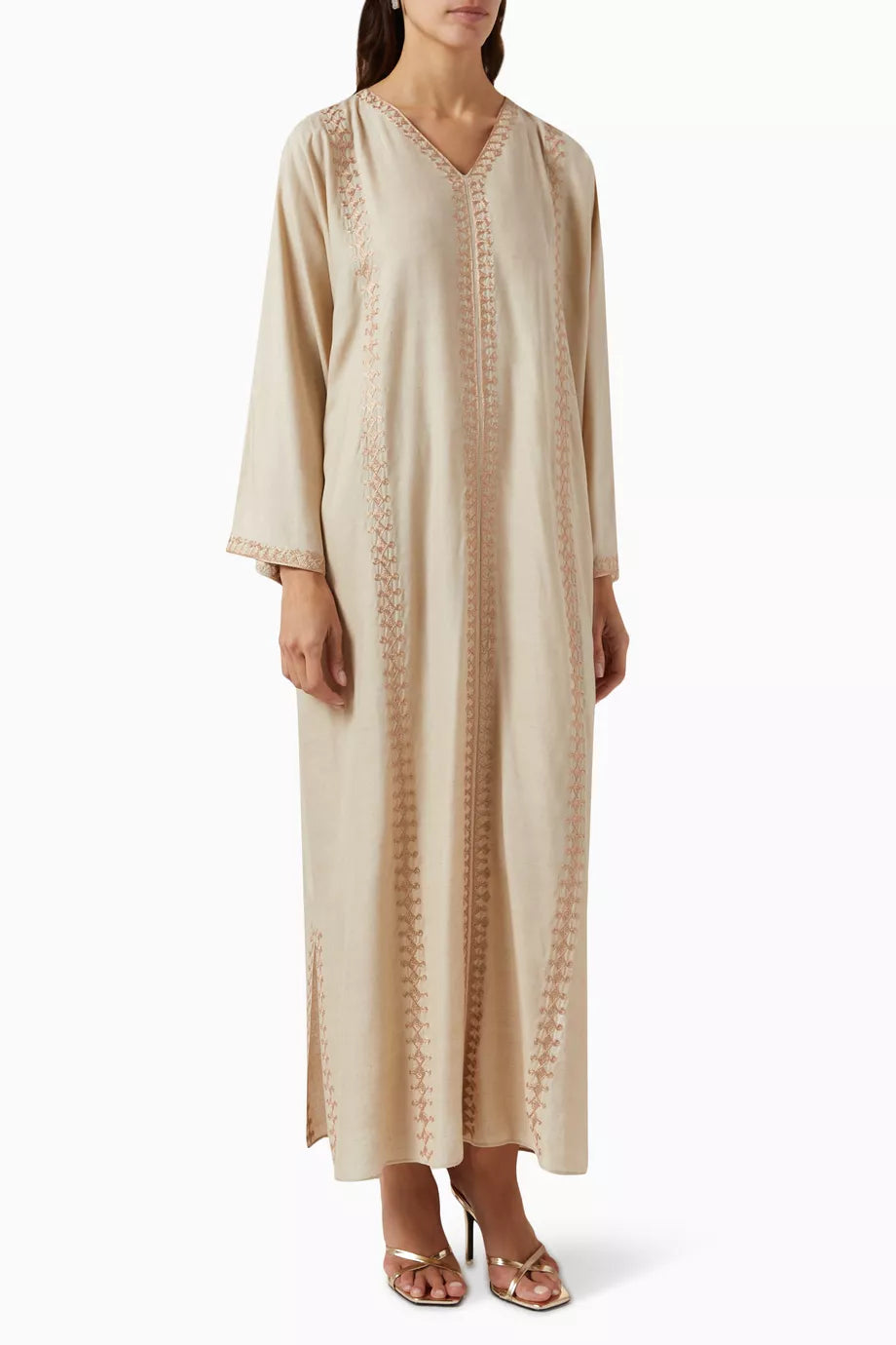Embroidered Kaftan in Linen