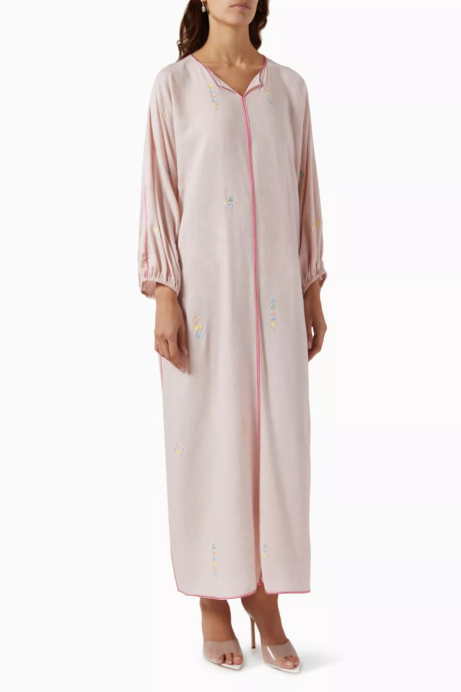 Embroidered Kaftan in Linen