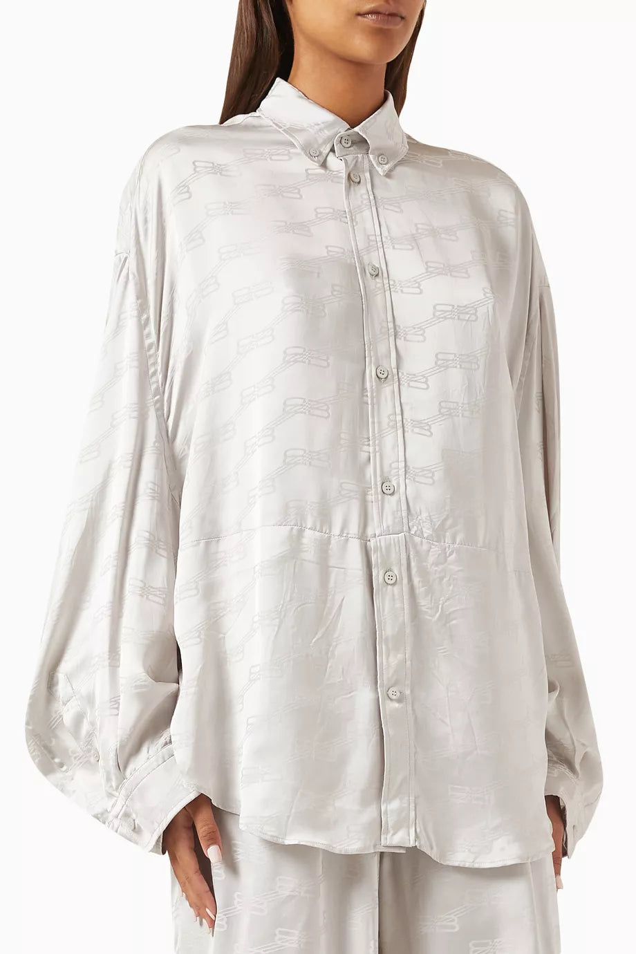 BB Monogram Twisted Sleeve Shirt in Viscose Jacquard