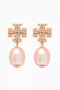 Kira Pavé Pearl Drop Earrings in 18kt Gold-plated Metal