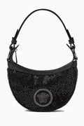 Mini Medusa Repeat Hobo Bag in Rhinestone-embellished Satin