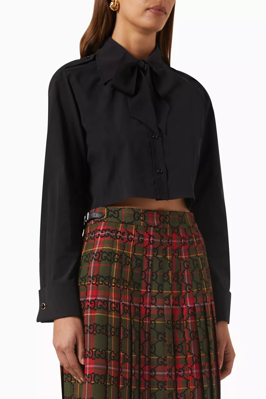 Epaulette Cropped Shirt in Cotton Poplin