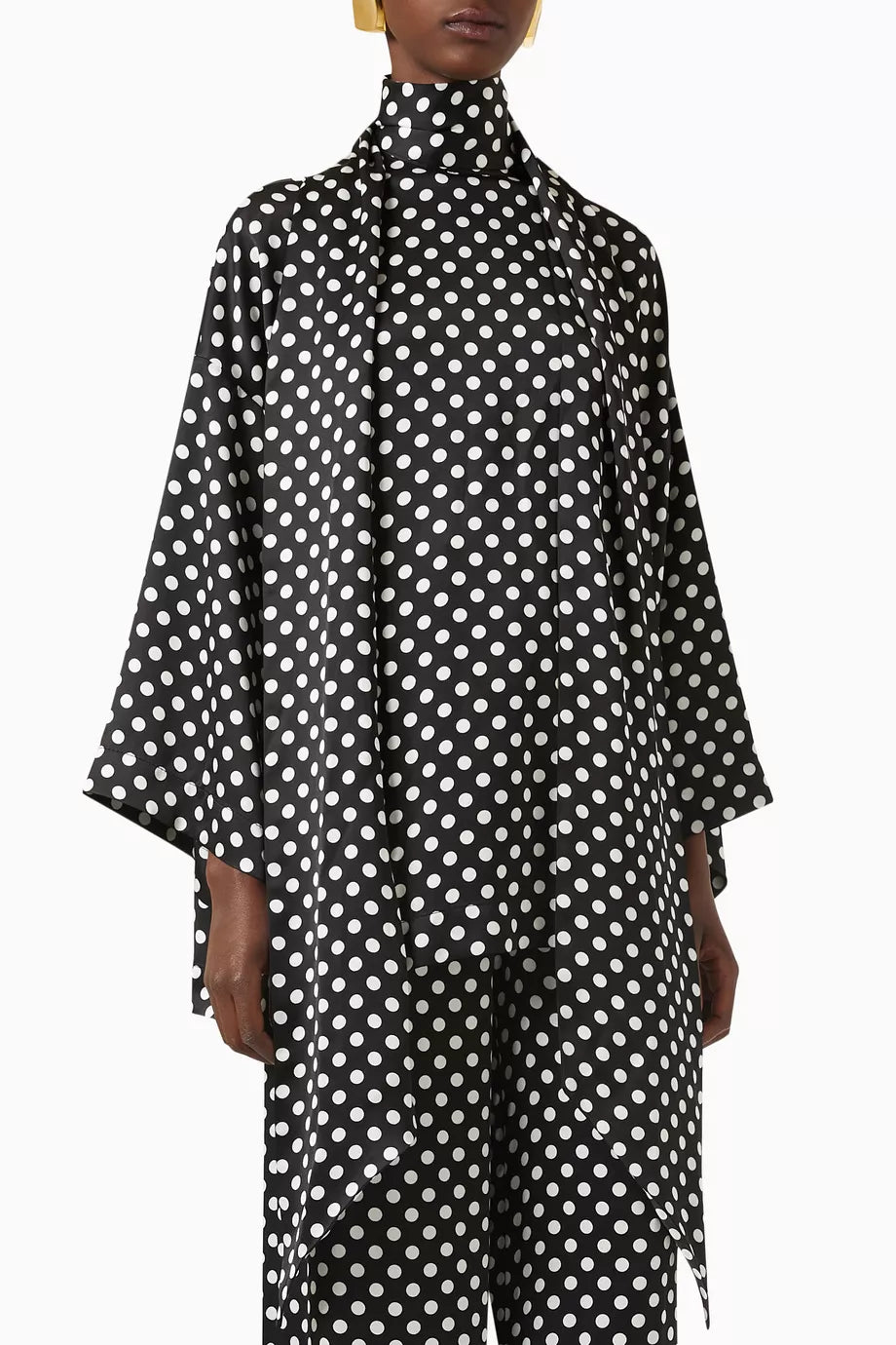 Lavallière-neck Polka-dot Top in Viscose-satin
