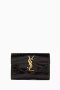 Cassandre Small Envelope Wallet in Shiny Crocodile-embossed Leather