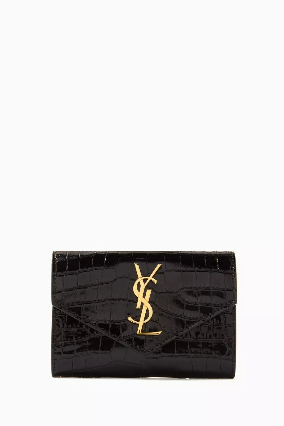 Cassandre Small Envelope Wallet in Shiny Crocodile-embossed Leather