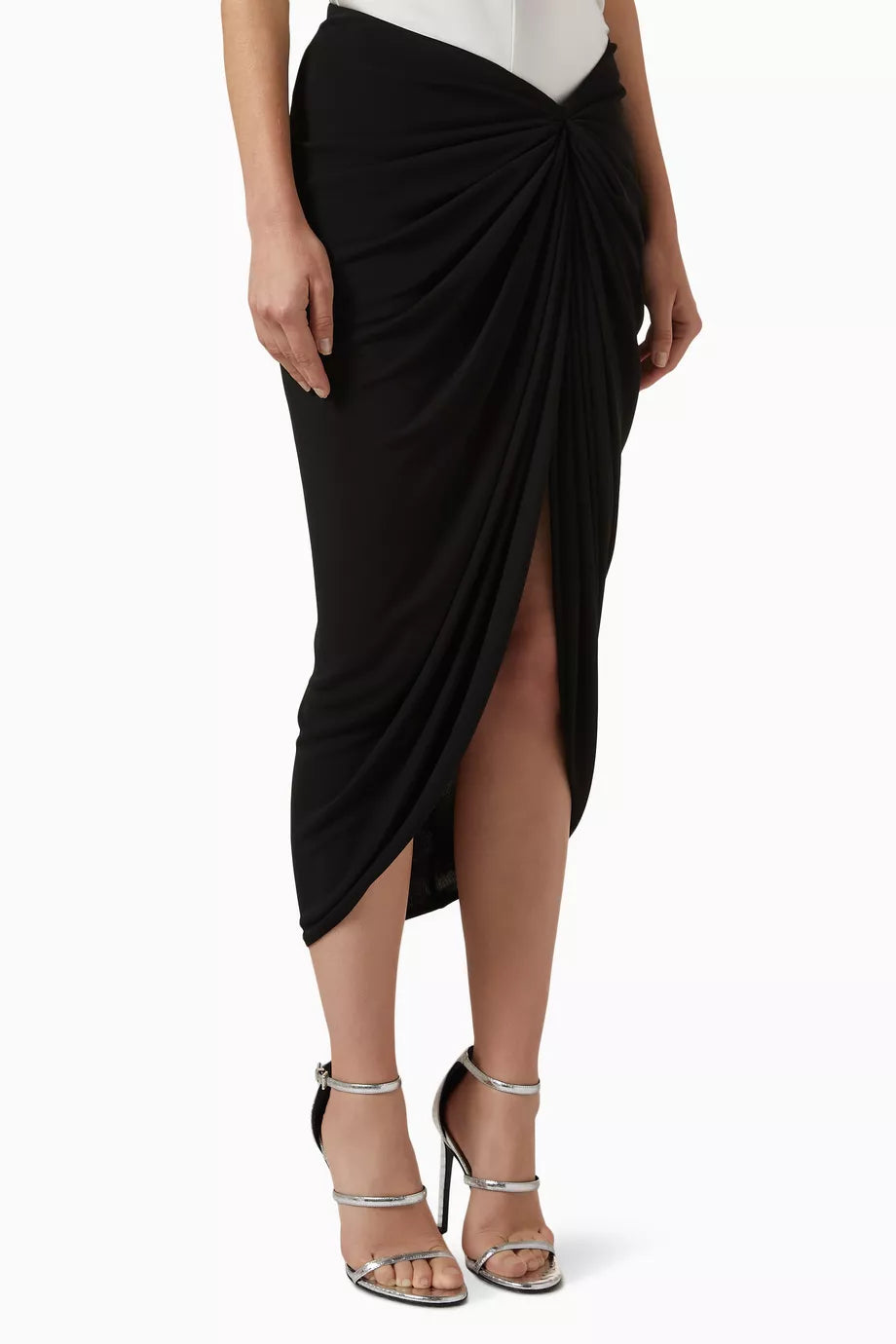 Gathered Sarong Midi Skirt in Viscose