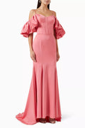 Corset Cold-shoulder Mermaid Gown in Satin