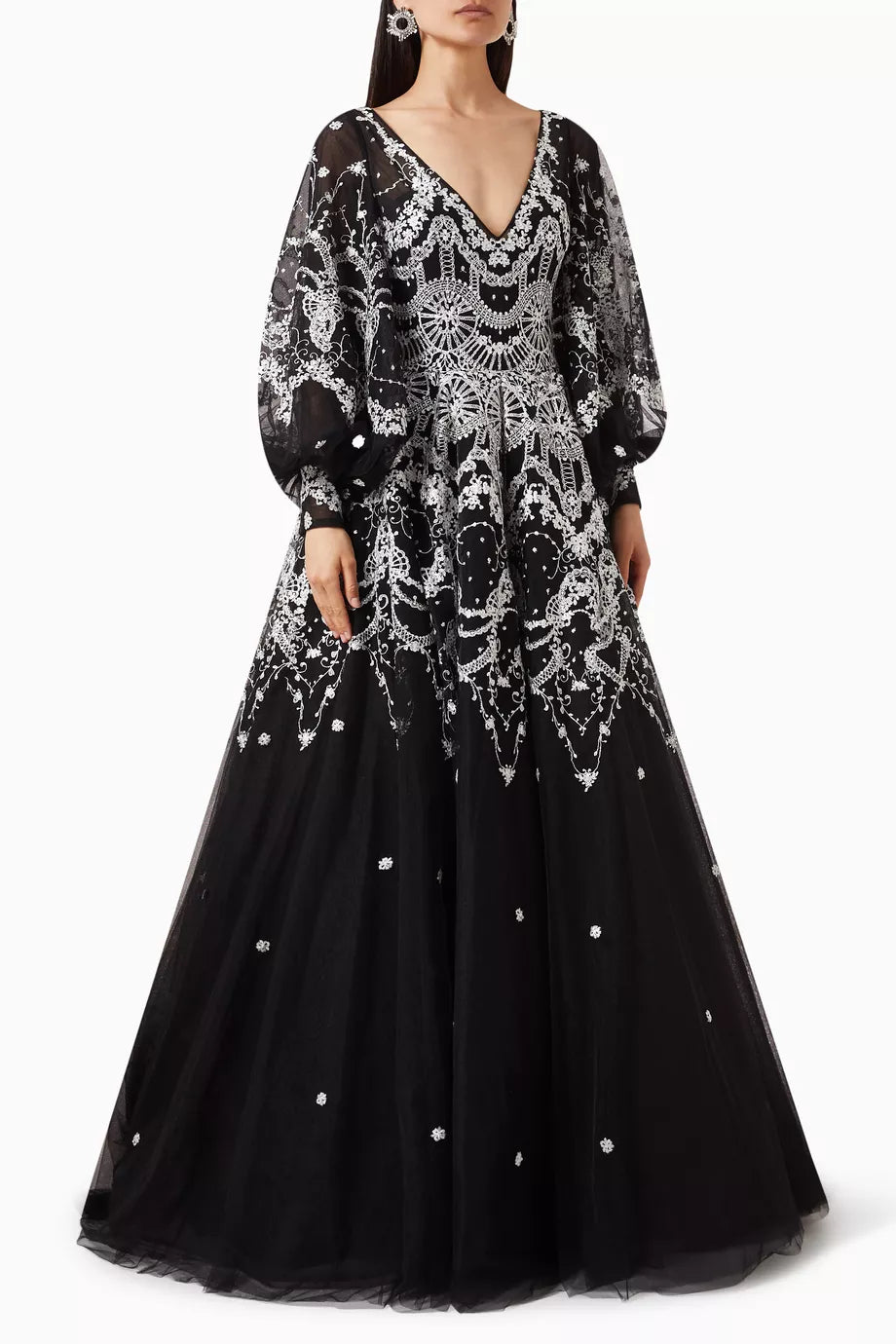 Embroidered Gown in Tulle