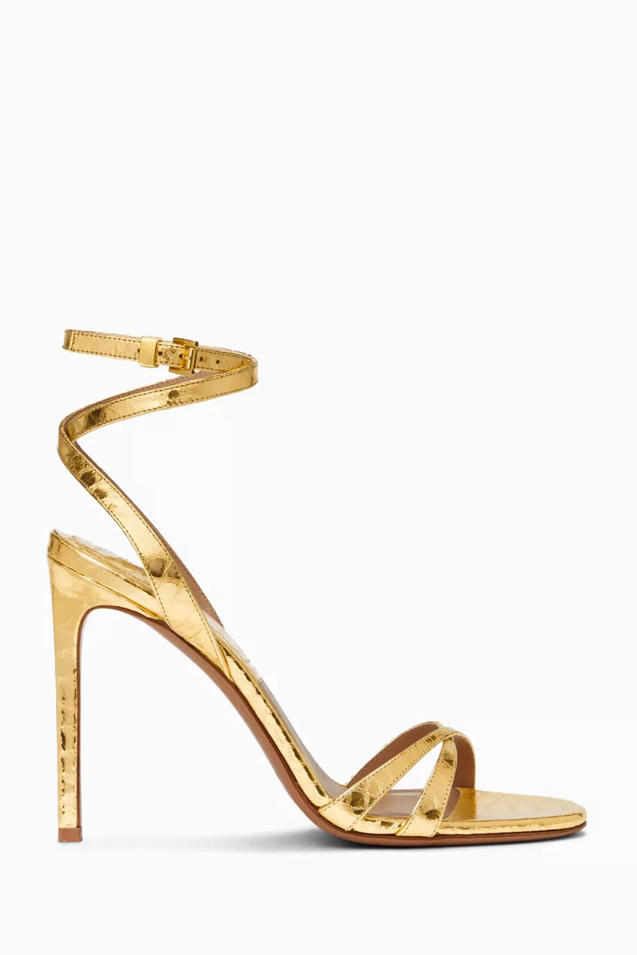 Chrissy Runway Sandals in Metallic Croc-embossed Leather