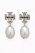 Kira Pavé Pearl Drop Earrings in Silver-plated Brass