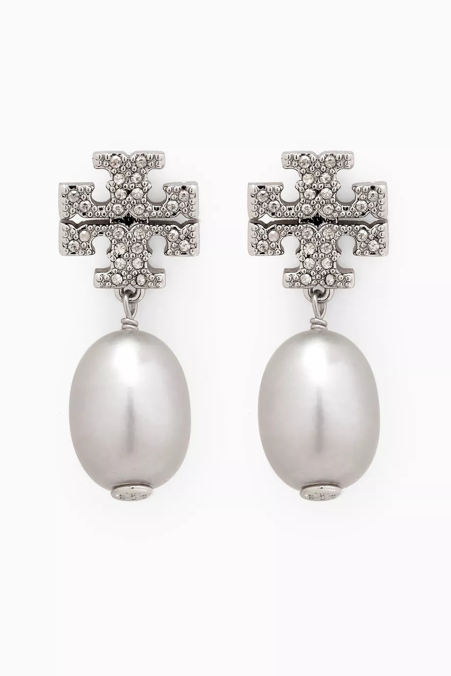 Kira Pavé Pearl Drop Earrings in Silver-plated Brass
