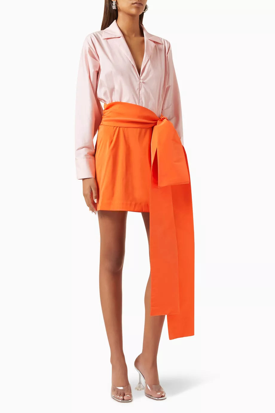 Claire Colour-block Mini Dress in Cotton-poplin & Taffeta