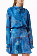 Buchi Blu Abstract-print Crop Shirt in Silk Habotai