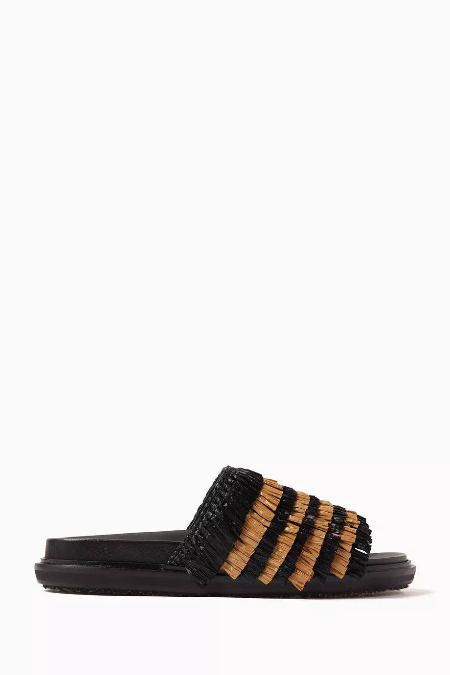 Fussbett Fringed Slides in Fabric & Leather