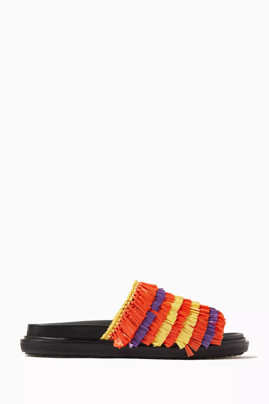 Fussbett Fringed Slides in Fabric & Leather