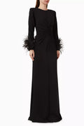 Feather-cuff Dress in Stretch-crepe