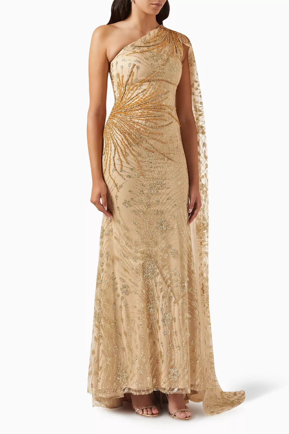 One-shoulder Dress in Embellished-tulle