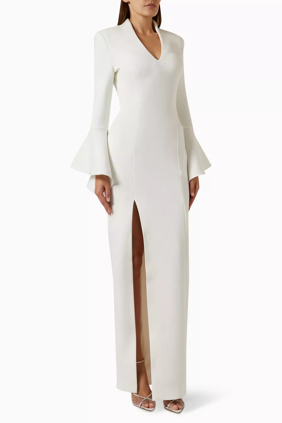 Flute-sleeve Side-slit Dress