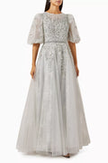 Embellished Puff-sleeve Gown
