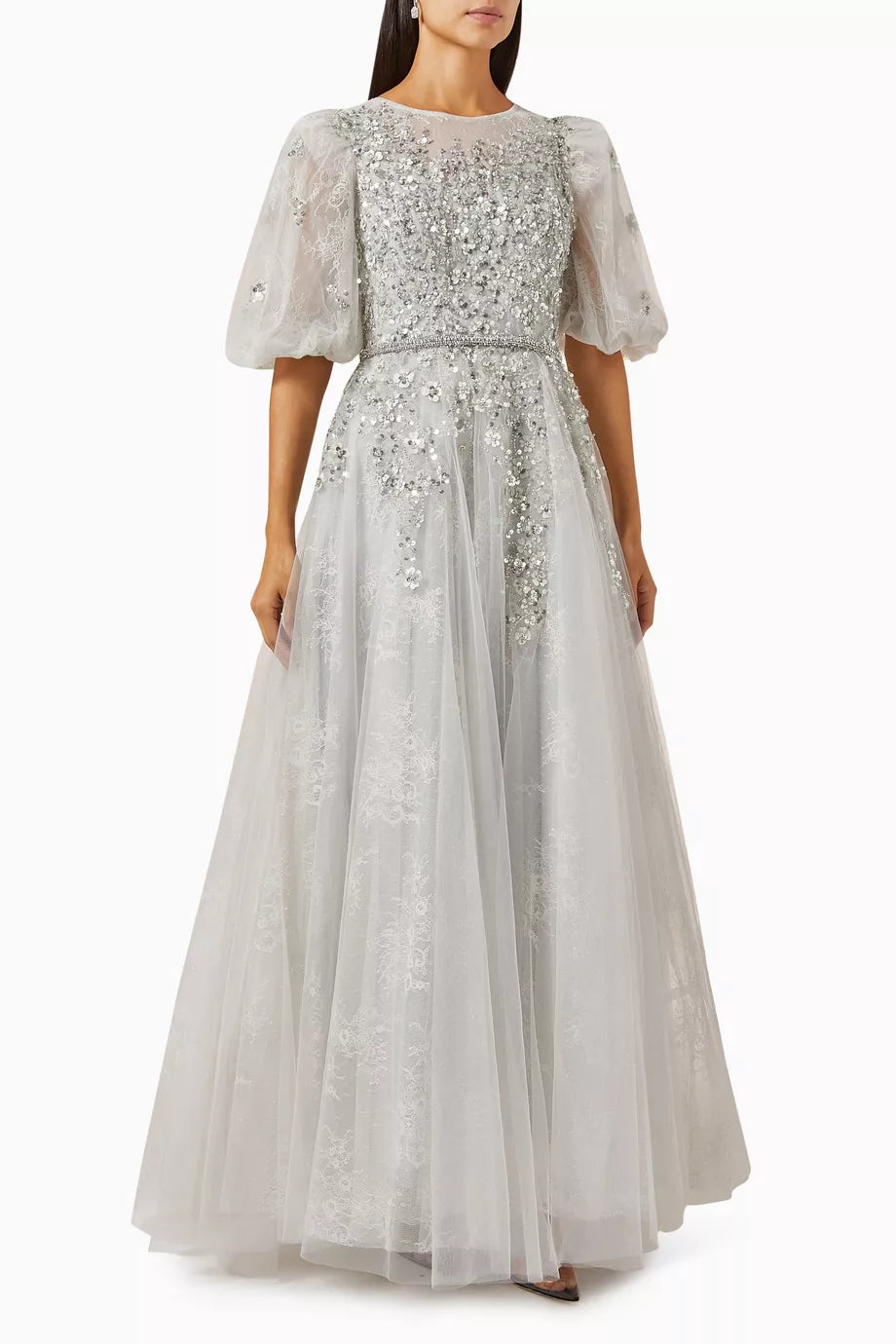 Embellished Puff-sleeve Gown
