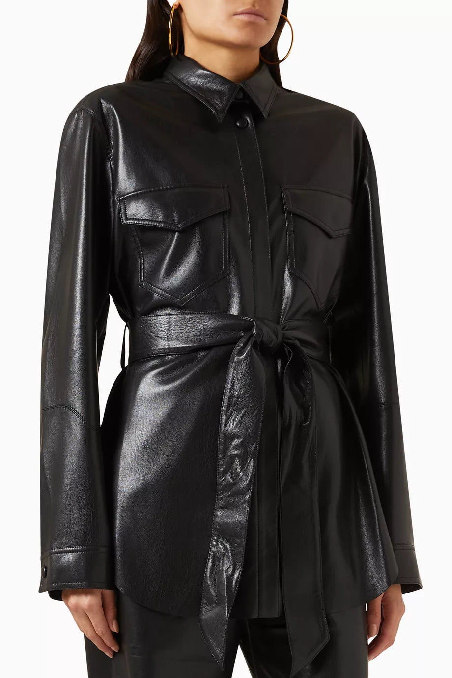 Artha Belted Shirt in Vegan Leather