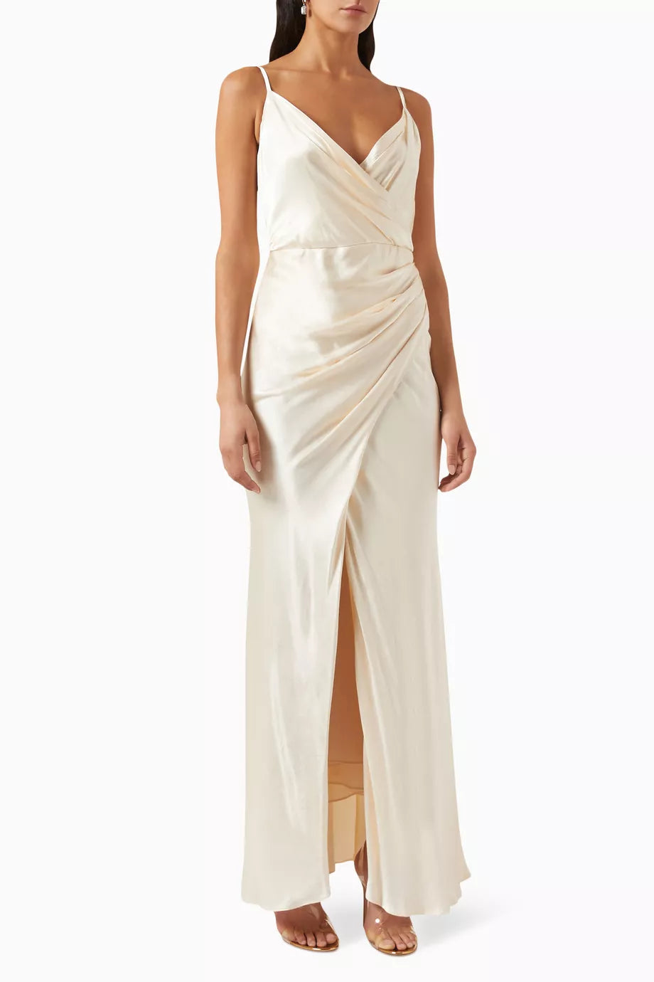 La Lune Cross Draped Maxi Dress in Viscose-silk