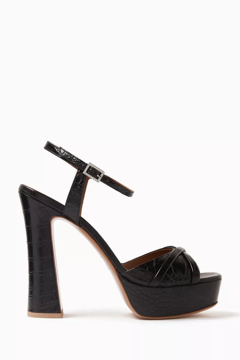 Keaton 125 Platform Sandals in Croc-embossed Leather