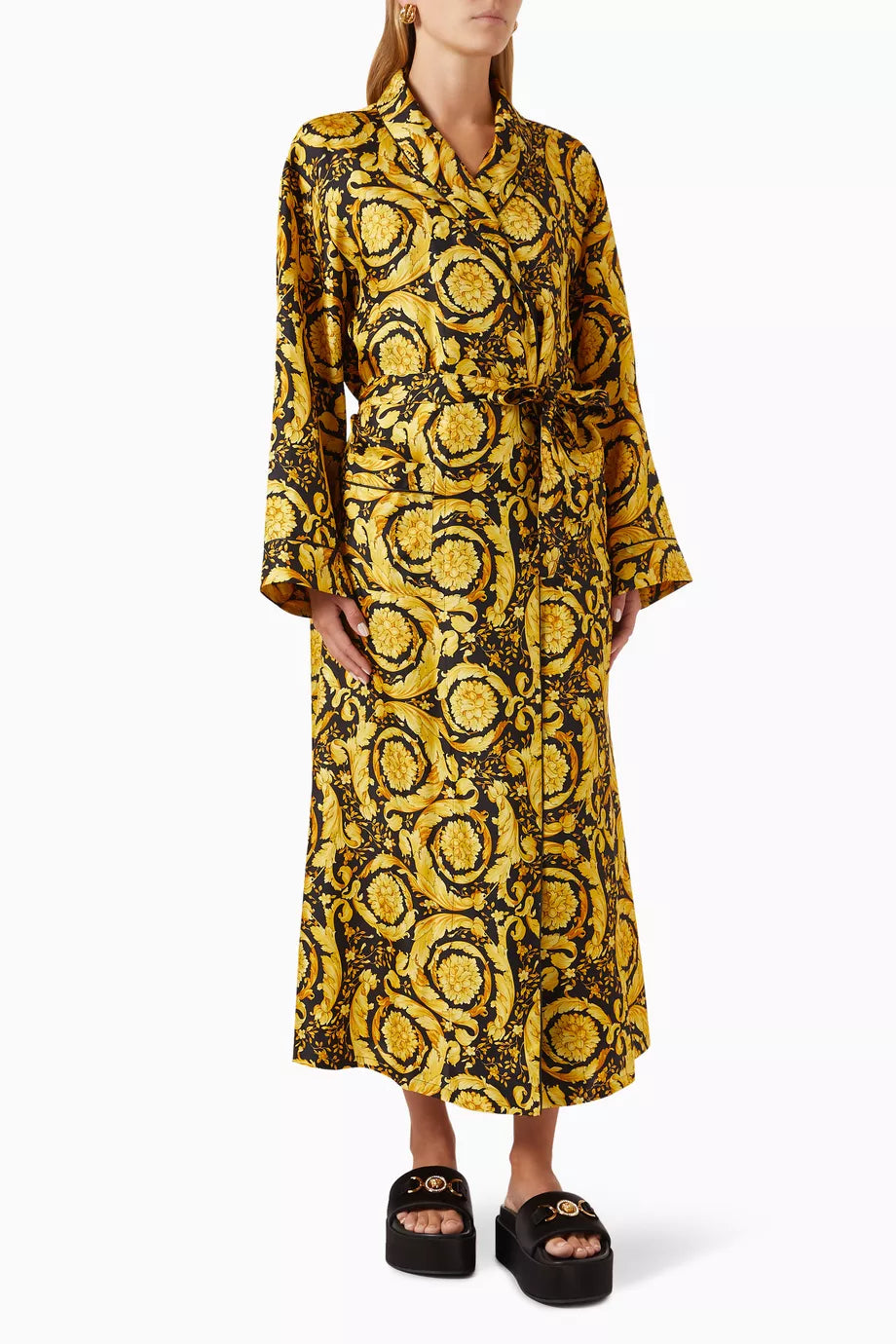 Barocco-print Bathrobe in Silk-twill