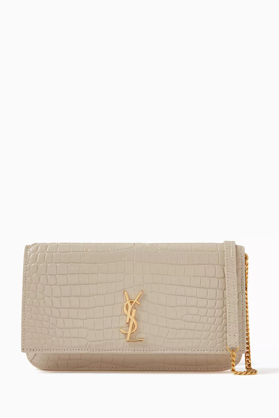 Cassandre Phone Holder with Strap in Shiny Crocodile-embossed Leather