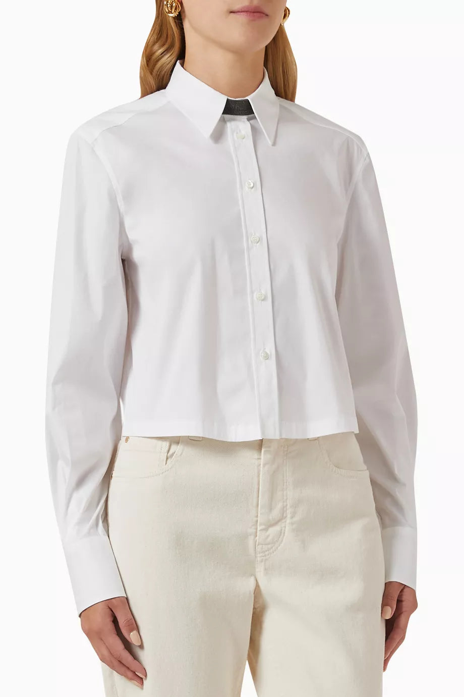 Cropped Shirt in Stretch Cotton-poplin