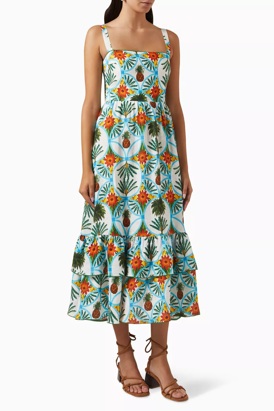 Dani Printed Midi Dress in Linen-blend