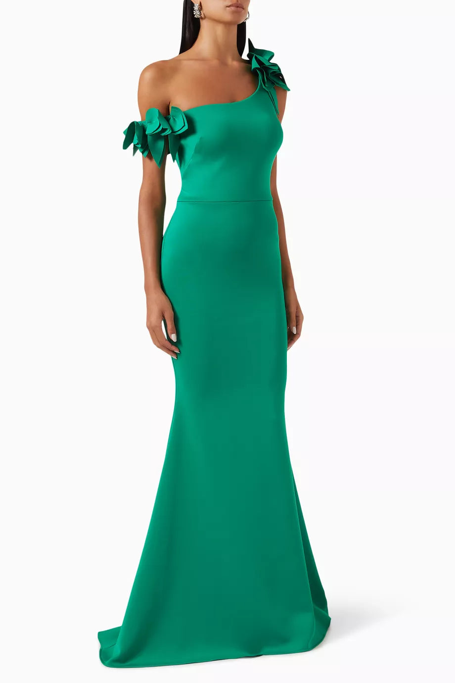 Asymmetrical Floral Evening Gown