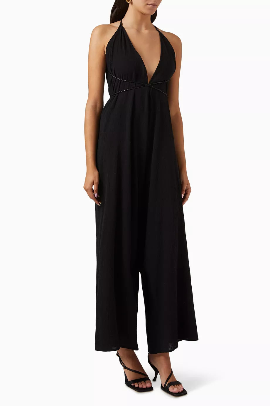 Pakkun Plunge-neck Jumpsuit in Cotton-gauze