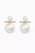 Double Pearl Stud Earrings in Gold-plated Brass