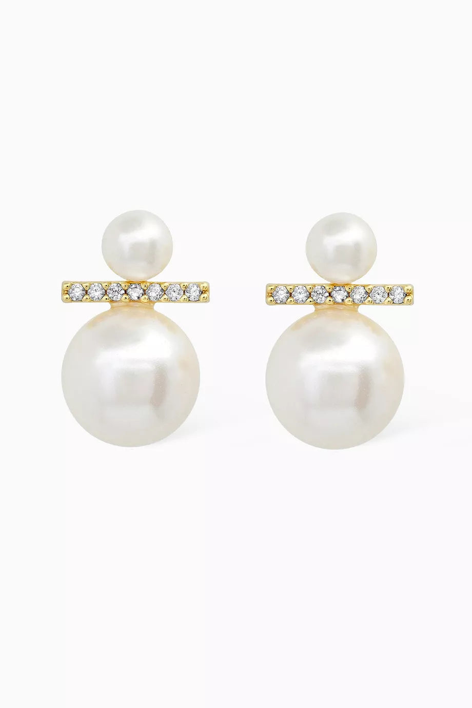 Double Pearl Stud Earrings in Gold-plated Brass