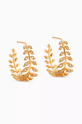 Feather Crystal Hoop Earrings in Gold-plated Brass