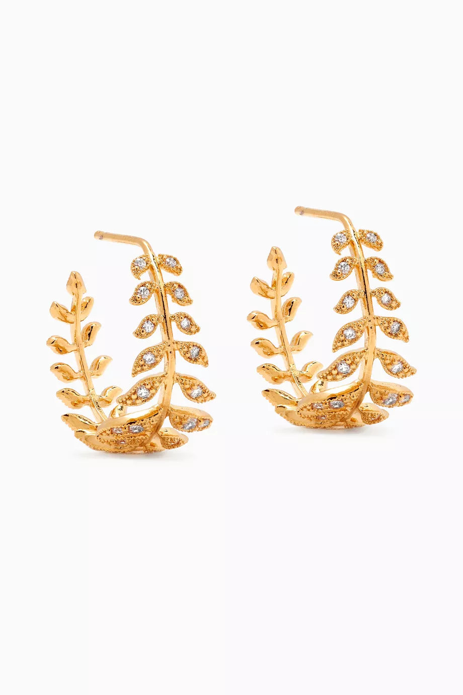 Feather Crystal Hoop Earrings in Gold-plated Brass