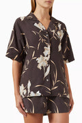 Elena Palm Camp Shirt in Cupro-blend