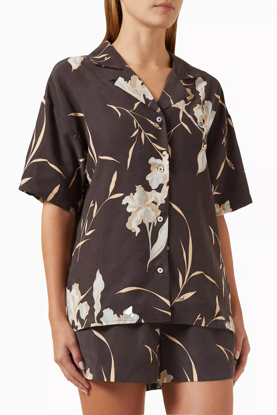 Elena Palm Camp Shirt in Cupro-blend