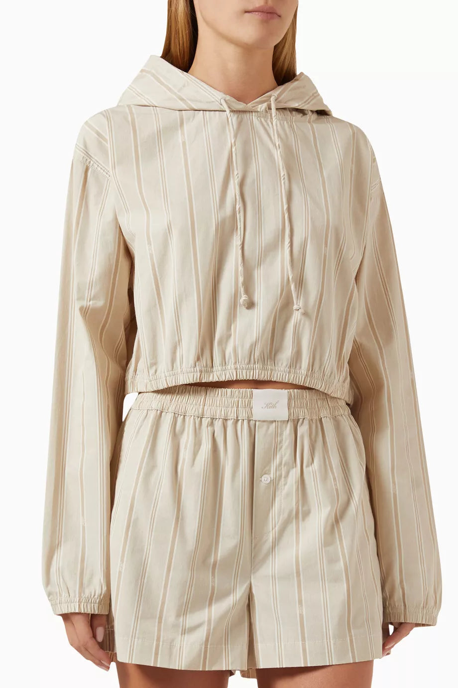 Clovis Logo Striped Crop Hoodie in Cotton