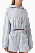 Clovis Logo Striped Crop Hoodie in Cotton