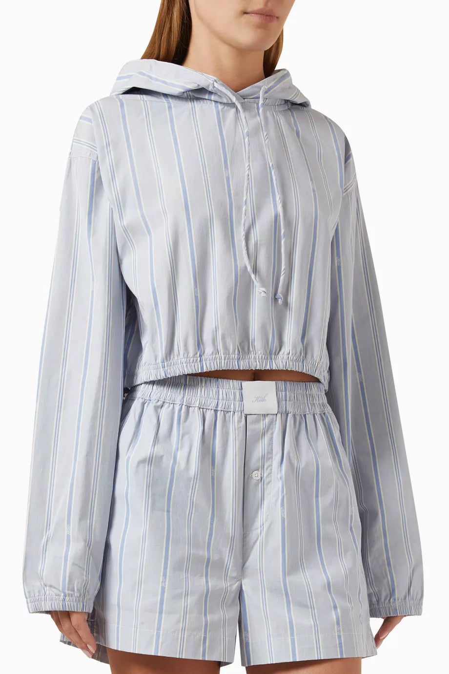 Clovis Logo Striped Crop Hoodie in Cotton