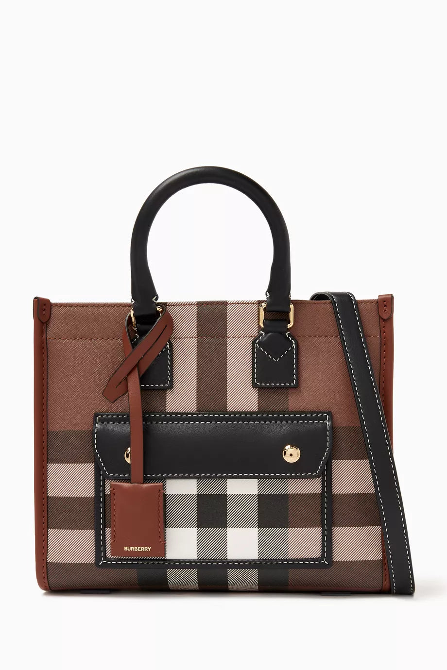 Mini Freya Tote Bag in Check Canvas & Leather