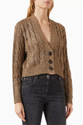 Embellished Cable-knit Cardigan in Silk & Linen