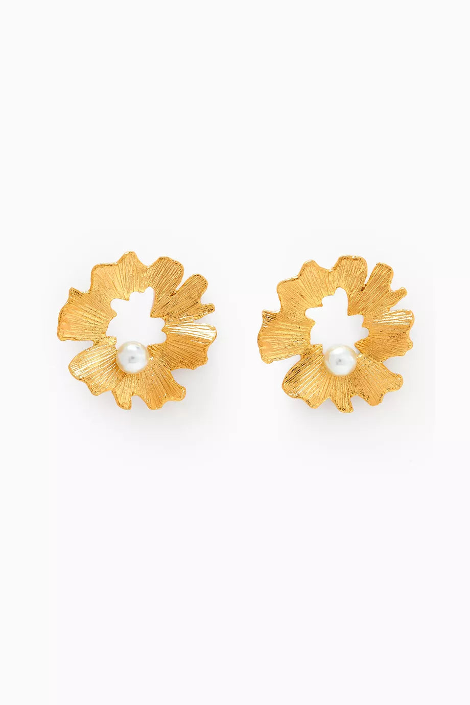 Gaia Pearl Stud Earrings in 24kt Gold-plated Brass