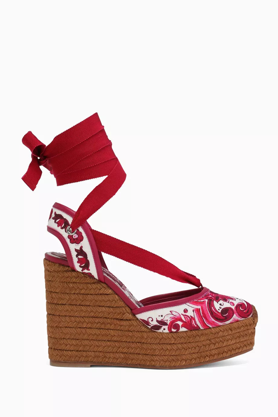 Lola Wedge Sandals in Majolica-print Brocade Fabric