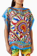 Carretto-print Scarf-panel Top in Silk-twill