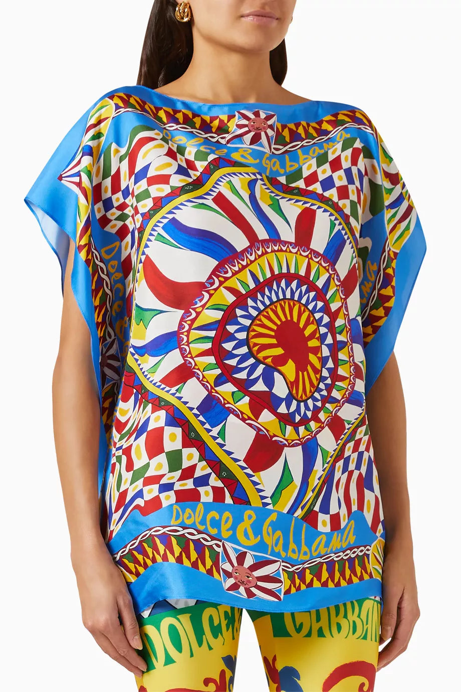 Carretto-print Scarf-panel Top in Silk-twill