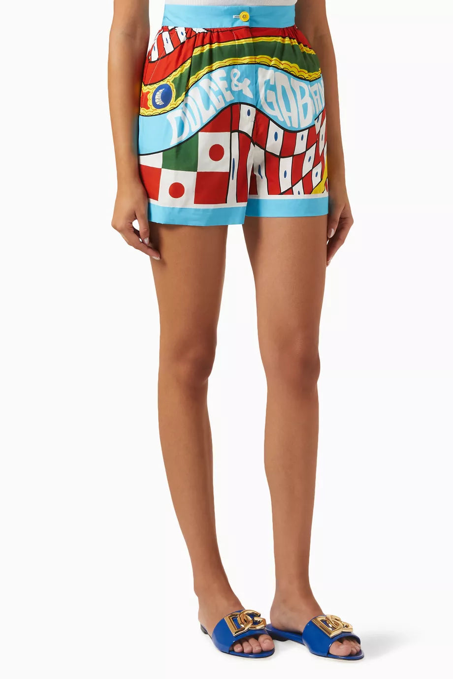 Carretto-print High-waist Shorts in Cotton-poplin